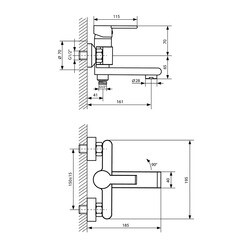 Смеситель для ванны Lavelly Balance хром однорычажный с коротким изливом с лейкой (672217) - фото 2