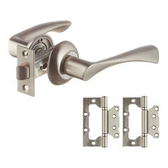 Комплект фурнитуры для двери Corsa Deco Willow с защелкой и петлями круглая розетка матовый никель - фото 1