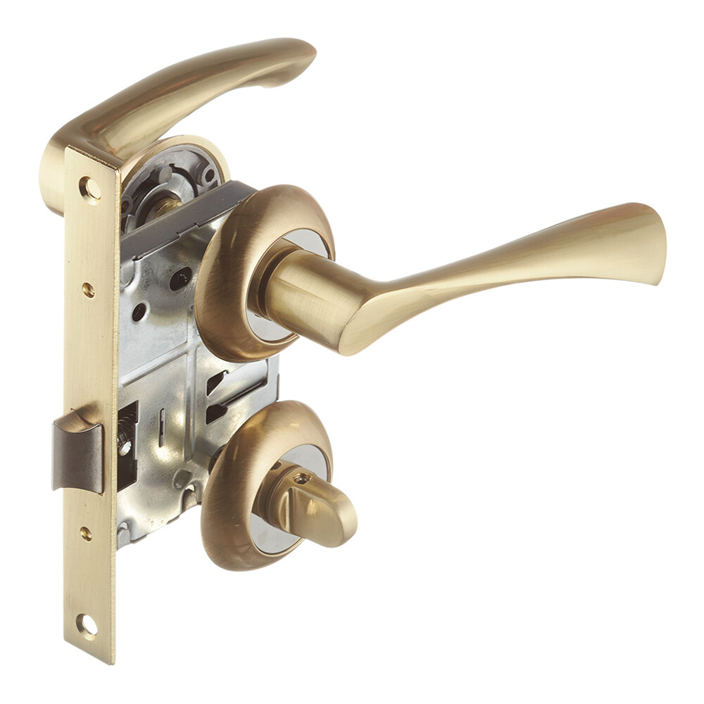 Изображение товара Комплект фурнитуры для двери Corsa Deco Willow с замком и фиксатором круглая розетка золото