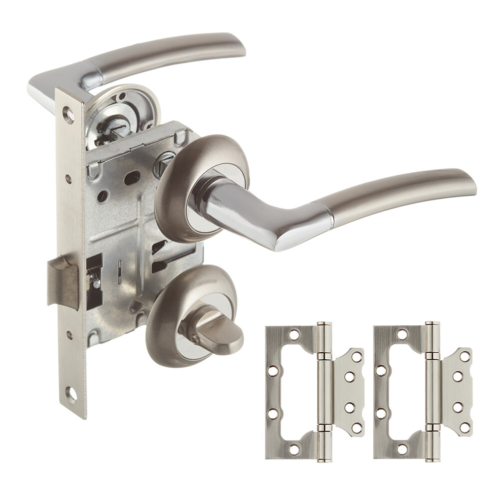 Изображение товара Комплект фурнитуры для двери Corsa Deco Maple с замком петлями и фиксатором круглая розетка матовый никель Изображение товара Комплект фурнитуры для двери Corsa Deco Maple с замком петлями и фиксатором круглая розетка матовый никель