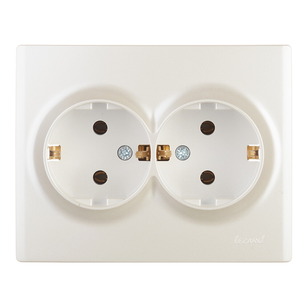 Изображение товара Розетка Lezard Karina встраиваемая жемчужно-белая 2 гнезда IP20