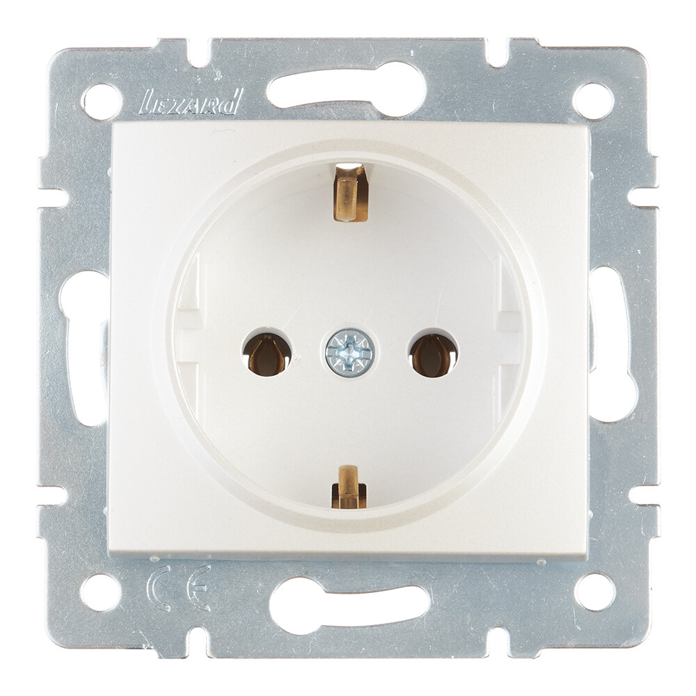 Изображение товара Розетка Lezard Karina встраиваемая жемчужно-белая с заземлением