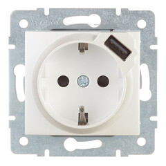 Розетка Lezard Karina встраиваемая жемчужно-белая с USB-A (707-3088-181) - фото 1