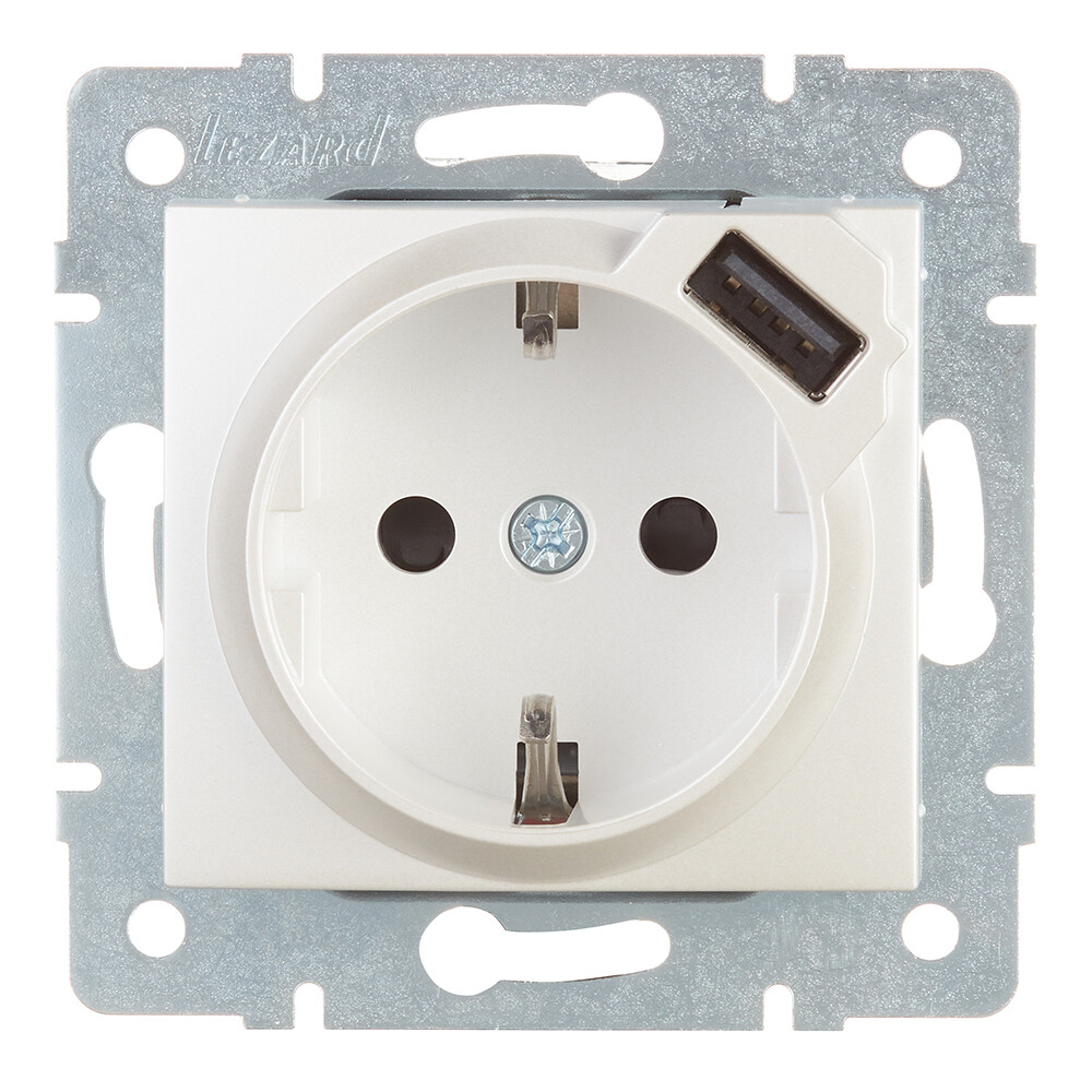 Изображение товара Встраиваемая розетка Lezard Karina с USB-A жемчужно-белая