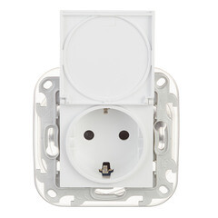 Розетка Simon 24 Harmonie встраиваемая белая со шторками с крышкой (2420448-030) - фото 1