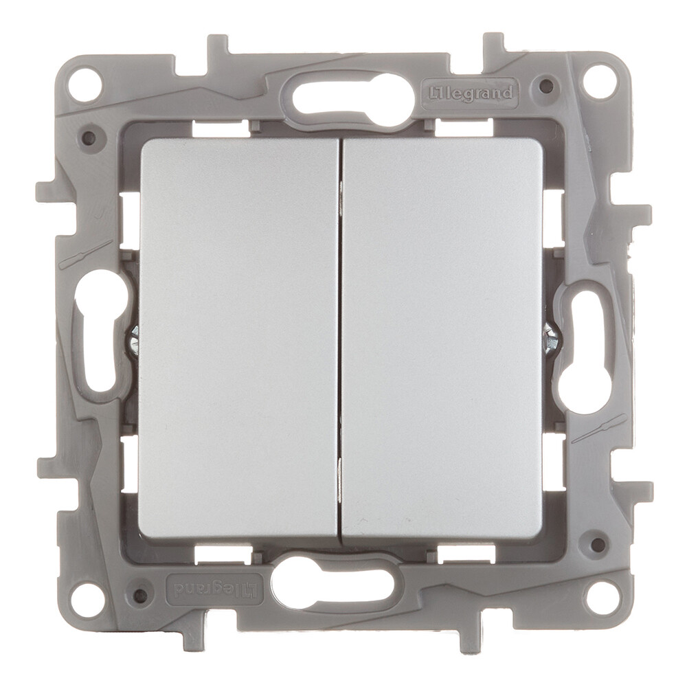 Изображение товара Двухклавишный встраиваемый выключатель Legrand Etika алюминий IP20 672402