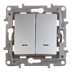 Изображение товара Выключатель Legrand Etika двухклавишный встраиваемый алюминий с подсветкой (672404)
