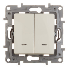 Изображение товара Выключатель Legrand Etika двухклавишный встраиваемый слоновая кость с подсветкой (672304)