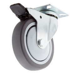 Опора колесная поворотная пластик/резина со стопором 100 мм серая (1 шт.) - фото 1