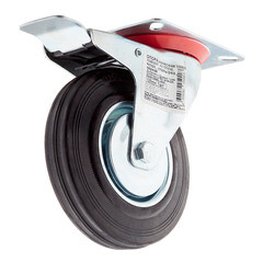 Опора колесная поворотная сталь/резина со стопором 125 мм черная (1 шт.) - фото 1