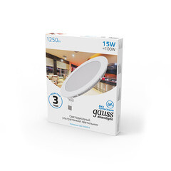 Светильник встраиваемый светодиодный белый 15 Вт 6500К IP20 Gauss Slim ДВО (939111315) - фото 2