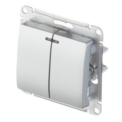 Выключатель Systeme Electric Glossa двухклавишный встраиваемый алюминий с подсветкой (GSL000353) - фото 3