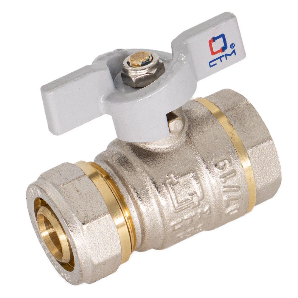 Изображение товара Латунный кран шаровой CTM Стандарт 20 обж(ц) х 1/2 ВР(г) с бабочкой и обжимным соединением