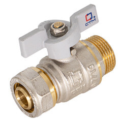 Кран шаровой латунный CTM Стандарт 20 обж(ц) х 1/2 НР(ш) для металлопластиковых труб бабочка прямой (CWPM1220) - фото 1