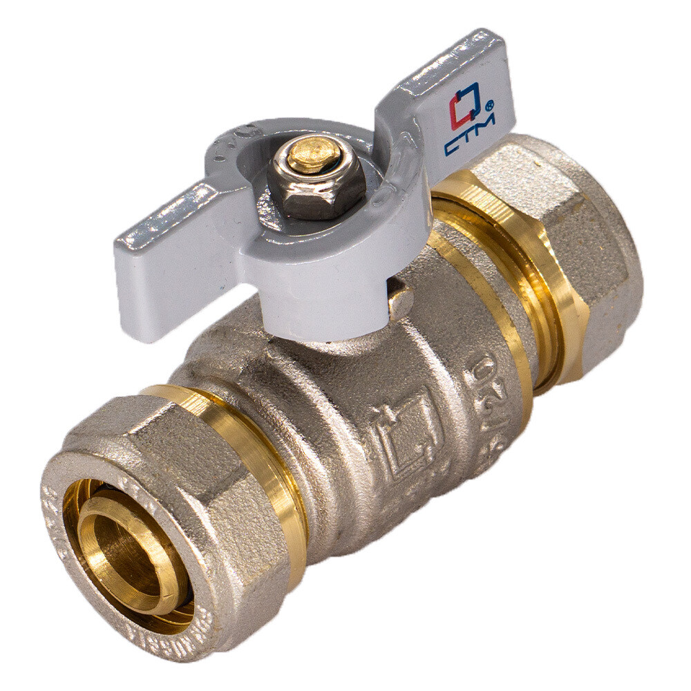 Кран шаровой латунный CTM Стандарт 16 обж(ц) х 20 обж(ц) для металлопластиковых труб бабочка прямой (CWPB1620)