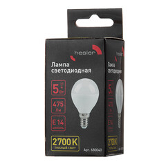 Лампа светодиодная Hesler E14 2700К 5 Вт 475 Лм 230 В шар матовая - фото 4
