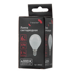 Лампа светодиодная Hesler E14 4000К 6 Вт 230 В шар матовая - фото 2