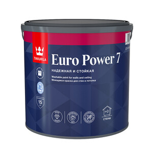 Краска моющаяся Tikkurila Euro Power 7 база С бесцветная 2,7 л — купить в Гатчине в Петровиче: цена за штуку, характеристики, фото