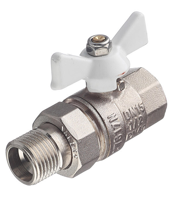 Изображение товара Кран шаровой латунный Valtec Base 1/2 ВР(г) х 1/2 НР(ш) бабочка с полусгоном прямой (VT.227.NW.04)