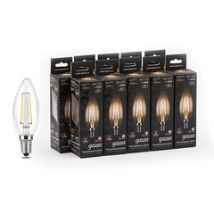 Изображение товара Лампа светодиодная филаментная Gauss E14 2700К 5 Вт 420 Лм 150-265 В свеча прозрачная (10 шт.)