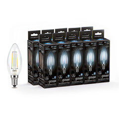 Лампа светодиодная филаментная Gauss E14 4100К 5 Вт 450 Лм 150-265 В свеча прозрачная (10 шт.) - фото 1