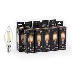 Изображение товара Лампа светодиодная филаментная Gauss E14 2700К 7 Вт 150-265 В свеча прозрачная (10 шт.)