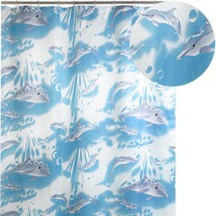 Штора для ванной комнаты Аквалиния Дельфины полиэстр голубая (020А-02)