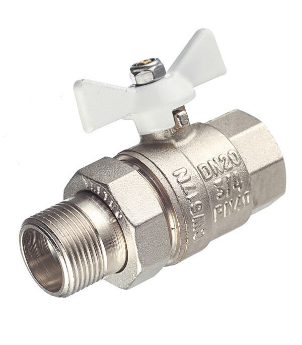 Изображение товара Кран шаровой латунный Valtec Base 3/4 ВР х 3/4 НР бабочка с полусгоном VT.227.NW.05
