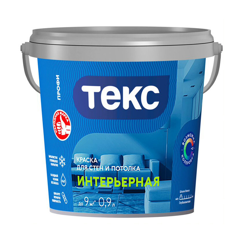 Изображение товара Краска интерьерная Текс Профи база А белая 0,9 л
