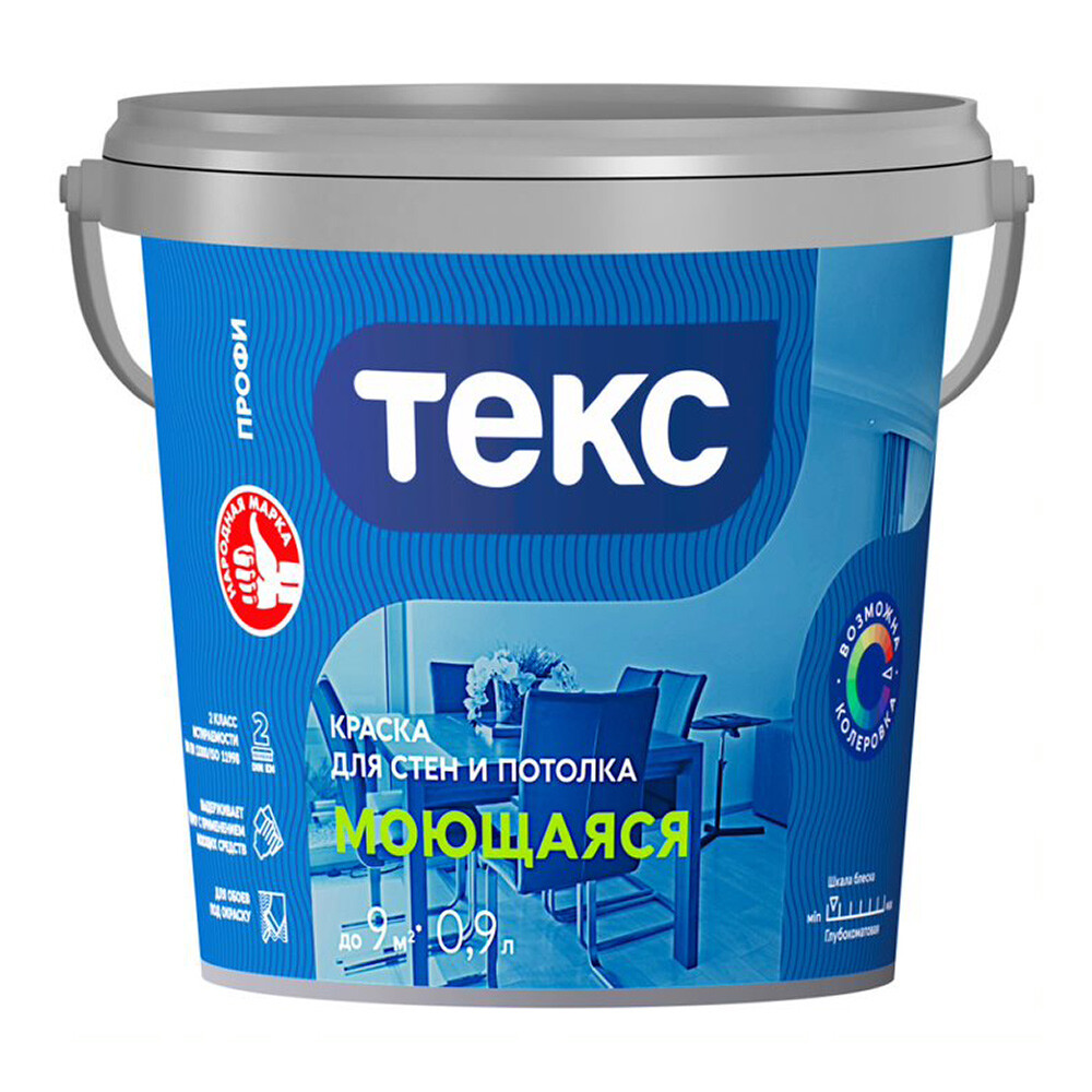 Изображение товара Краска моющаяся Текс Профи база А белая 0,9 л для внутренних работ