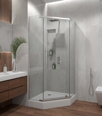 Душевой уголок Erlit Comfort хром 100х100х200 см пятиугольник стекло прозрачное 6 мм (ER10110V-C1) - фото 2