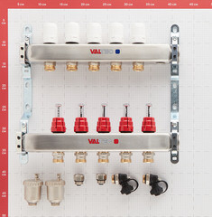 Коллекторная группа с расходомерами нержавеющая сталь Valtec 1 ВР(г) х 5 выходов 3/4 НР(ш) ЕК х 1 ВР(г) - фото 3
