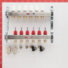Коллекторная группа с расходомерами нержавеющая сталь Valtec 1 ВР(г) х 6 выходов 3/4 НР(ш) ЕК х 1 ВР(г) - фото 2