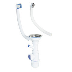 Изображение товара Сифон для мойки Wirquin Virplast 3 1/2х40 мм с выпуском d114 мм с отводом с переливом с фильтр-пробкой (30987089)