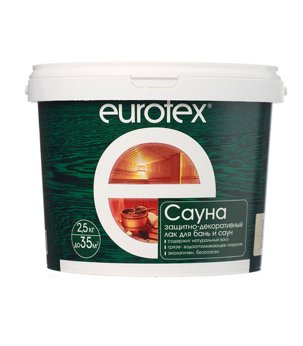 Изображение товара Лак Eurotex для бани и сауны акриловый бесцветный 2,5 кг для внутренних работ