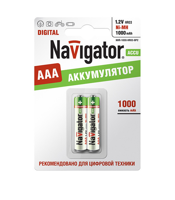 Изображение товара Аккумулятор Navigator AAA LR03 1,2 В 1000 мАч 2 шт. мизинчиковый Ni-Mh