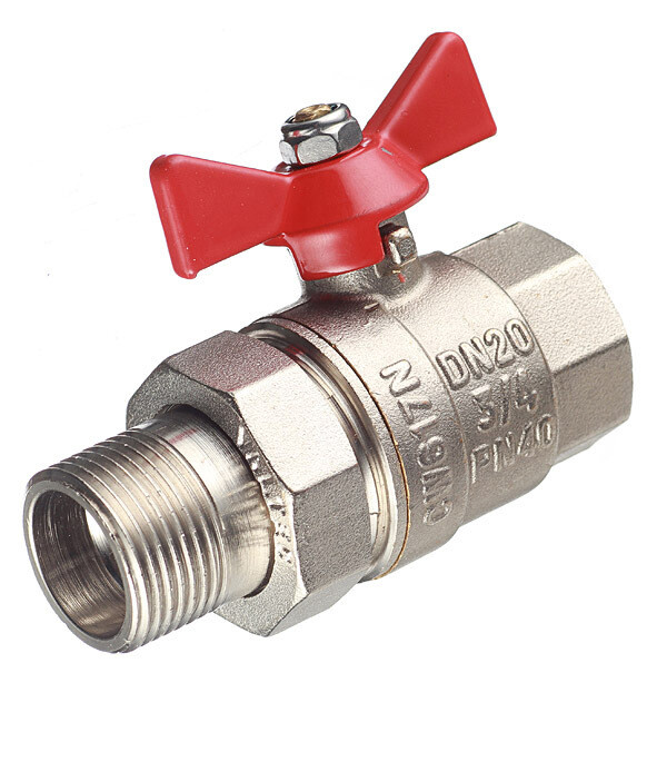 Изображение товара Кран шаровой латунный Valtec Base 3/4 ВР(г) х 3/4 НР(ш) бабочка с полусгоном прямой (VT.227.N.05)