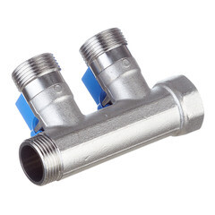 Коллектор Henco 3/4 ВР(г) х 2 выхода 3/4 НР(ш) ЕК х 3/4 НР(ш) с шаровыми кранами (VB050502-BLAUW) - фото 2