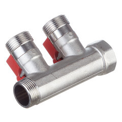 Коллектор Henco 3/4 ВР(г) х 2 выхода 3/4 НР(ш) ЕК х 3/4 НР(ш) с шаровыми кранами (VB050502-ROOD) - фото 2