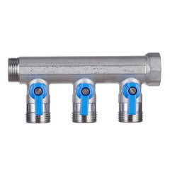Коллектор Henco 3/4 ВР(г) х 3 выхода 3/4 НР(ш) ЕК х 3/4 НР(ш) с шаровыми кранами (VB050503-BLAUW) - фото 5