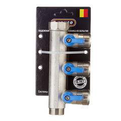 Коллектор Henco 3/4 ВР(г) х 3 выхода 3/4 НР(ш) ЕК х 3/4 НР(ш) с шаровыми кранами (VB050503-BLAUW) - фото 3