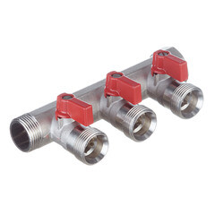 Изображение товара Коллектор Henco 3/4 ВР(г) х 3 выхода 3/4 НР(ш) ЕК х 3/4 НР(ш) с шаровыми кранами (VB050503-ROOD)