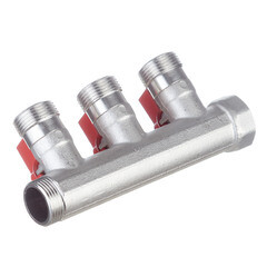 Коллектор Henco 3/4 ВР(г) х 3 выхода 3/4 НР(ш) ЕК х 3/4 НР(ш) с шаровыми кранами (VB050503-ROOD) - фото 6