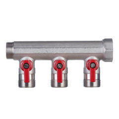 Коллектор Henco 3/4 ВР(г) х 3 выхода 3/4 НР(ш) ЕК х 3/4 НР(ш) с шаровыми кранами (VB050503-ROOD) - фото 5