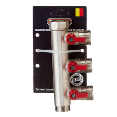 Коллектор Henco 3/4 ВР(г) х 3 выхода 3/4 НР(ш) ЕК х 3/4 НР(ш) с шаровыми кранами (VB050503-ROOD) - фото 3