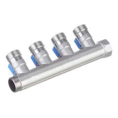 Коллектор Henco 3/4 ВР(г) х 4 выхода 3/4 НР(ш) ЕК х 3/4 НР(ш) с шаровыми кранами (VB050504-BLAUW) - фото 6