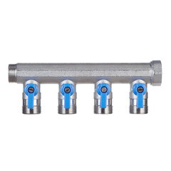 Коллектор Henco 3/4 ВР(г) х 4 выхода 3/4 НР(ш) ЕК х 3/4 НР(ш) с шаровыми кранами (VB050504-BLAUW) - фото 5