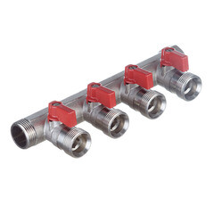 Изображение товара Коллектор Henco 3/4 ВР(г) х 4 выхода 3/4 НР(ш) ЕК х 3/4 НР(ш) с шаровыми кранами (VB050504-ROOD)