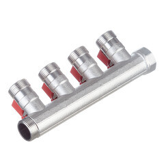 Коллектор Henco 3/4 ВР(г) х 4 выхода 3/4 НР(ш) ЕК х 3/4 НР(ш) с шаровыми кранами (VB050504-ROOD) - фото 6