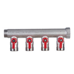 Коллектор Henco 3/4 ВР(г) х 4 выхода 3/4 НР(ш) ЕК х 3/4 НР(ш) с шаровыми кранами (VB050504-ROOD) - фото 5